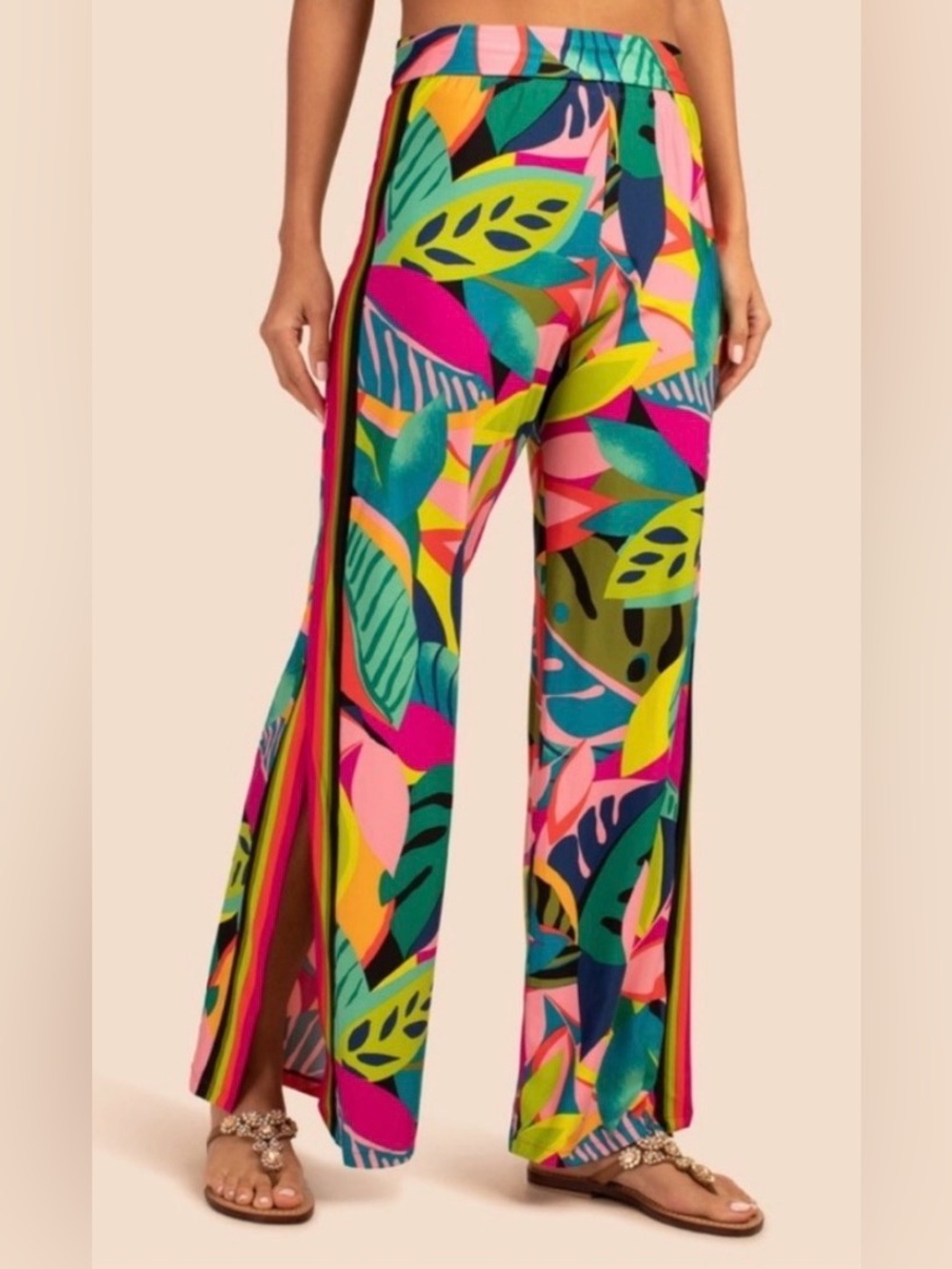 Trina Turk Rainforest Wide-Leg Swim Cover-Up Pant XL Multicolor Tropical Simmer